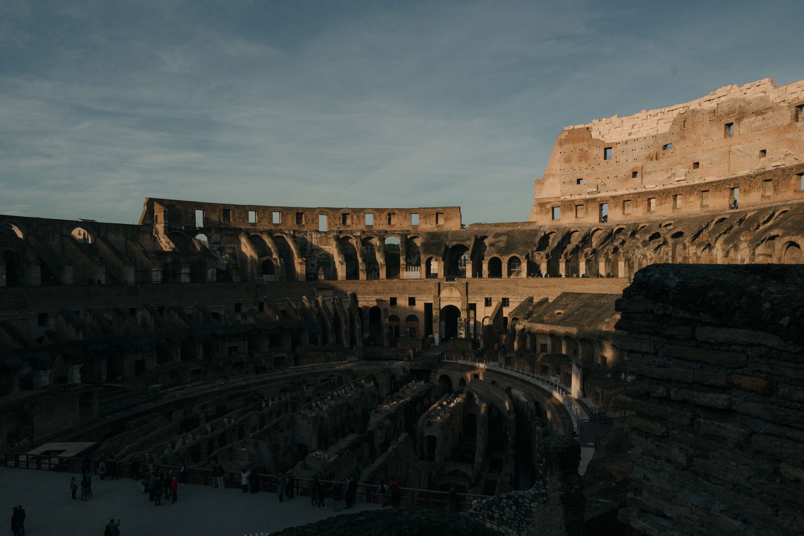 A captivating view of the Colosseum interior in Rome, showcasing its ancient architectural grandeur.